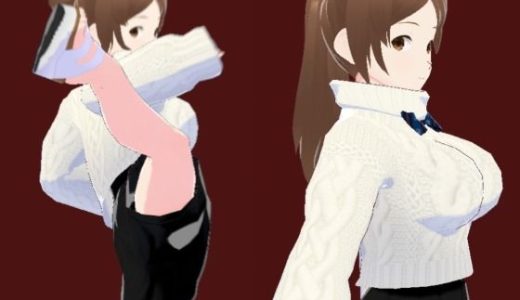 白いタートルネックセーターに黒いショートパンツのお姉さん（セリフなし  3DCGモデル  イラスト集）